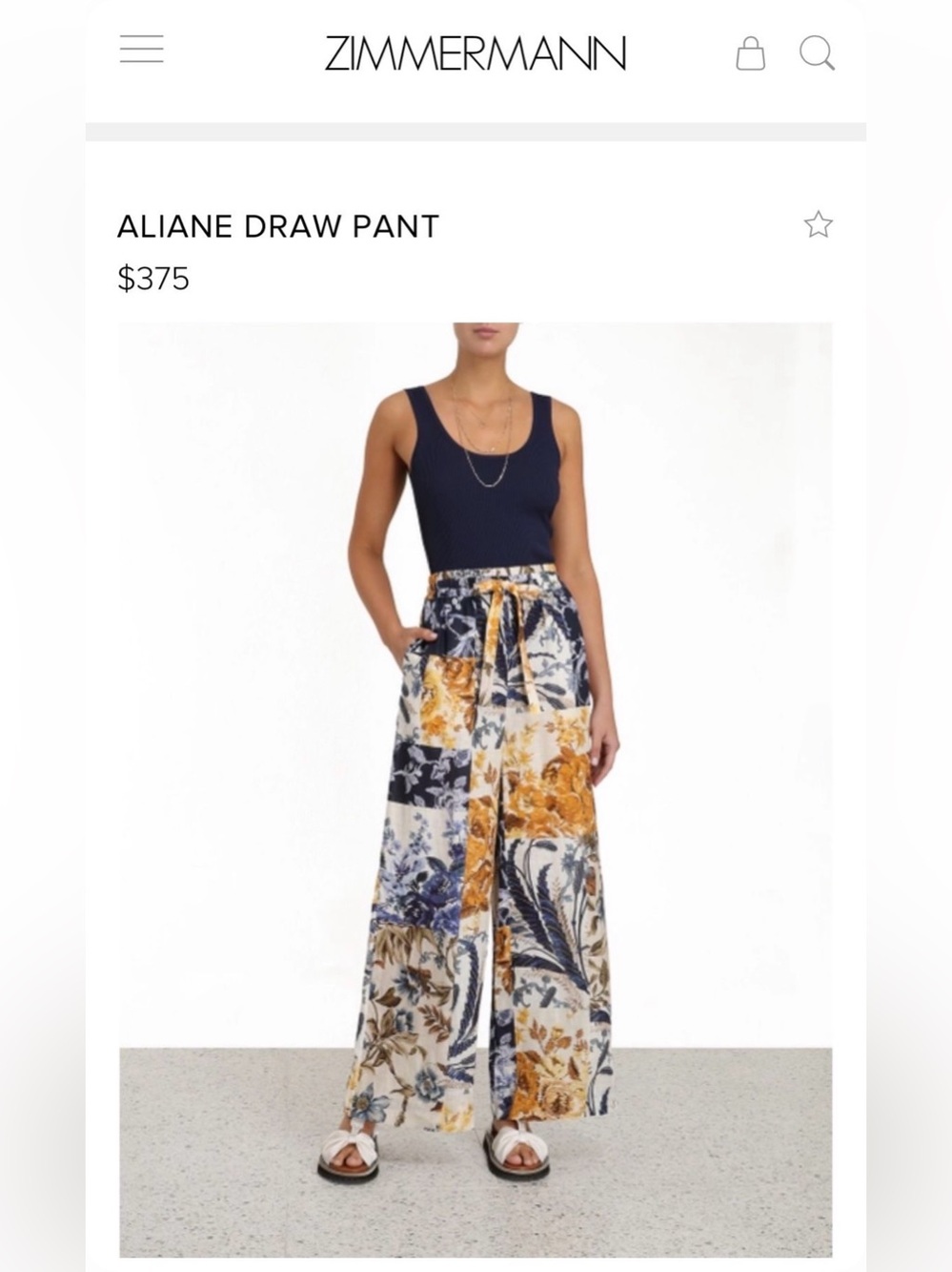 Zimmermann Floral Patchwork Wide-Leg Draw Pant in Navy and Gold
